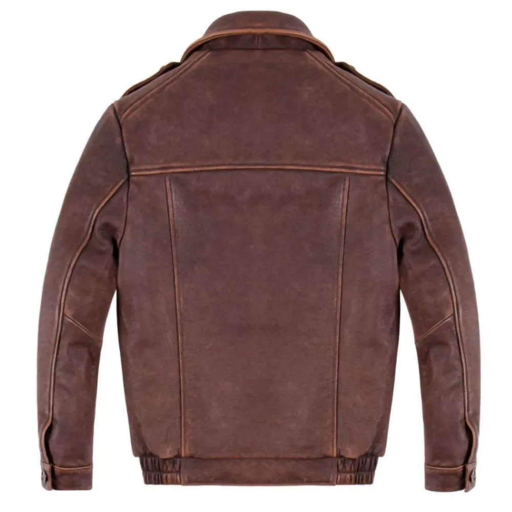 Western Cowboy Retro Street Biker Casual Wear Brown Leather Jacket For Mens