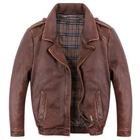 Western Cowboy Retro Street Biker Casual Wear Brown Leather Jacket For Mens