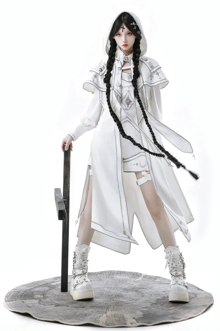 White Bionic Dimension Futuristic Mechanical Style Print Ouji Fashion Lolita Cape