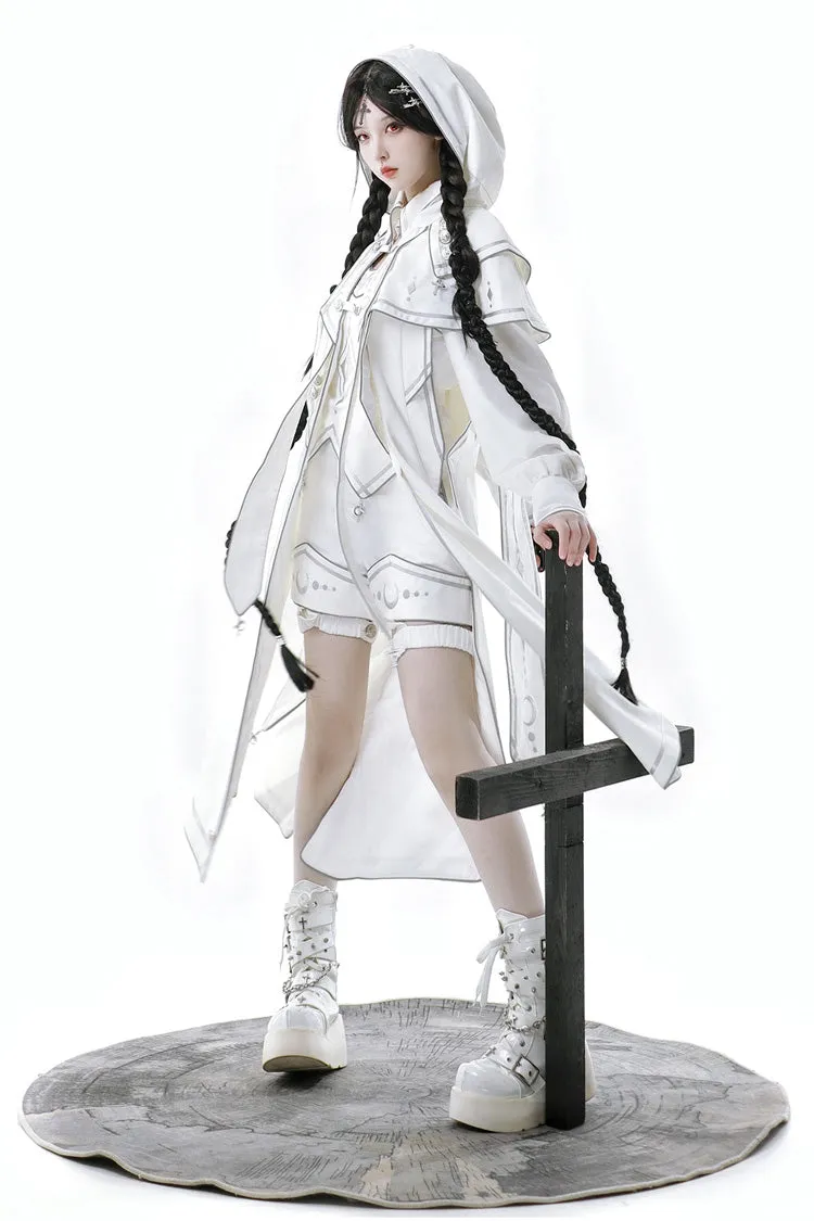 White Bionic Dimension Futuristic Mechanical Style Print Ouji Fashion Lolita Cape