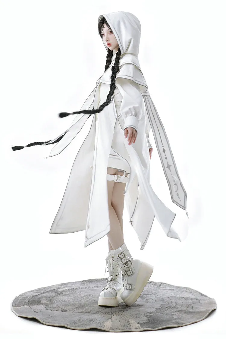 White Bionic Dimension Futuristic Mechanical Style Print Ouji Fashion Lolita Cape