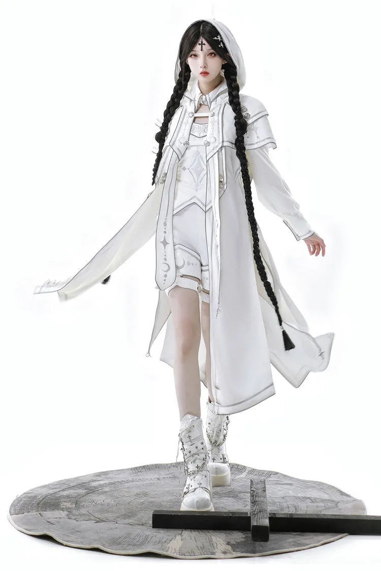 White Bionic Dimension Futuristic Mechanical Style Print Ouji Fashion Lolita Cape