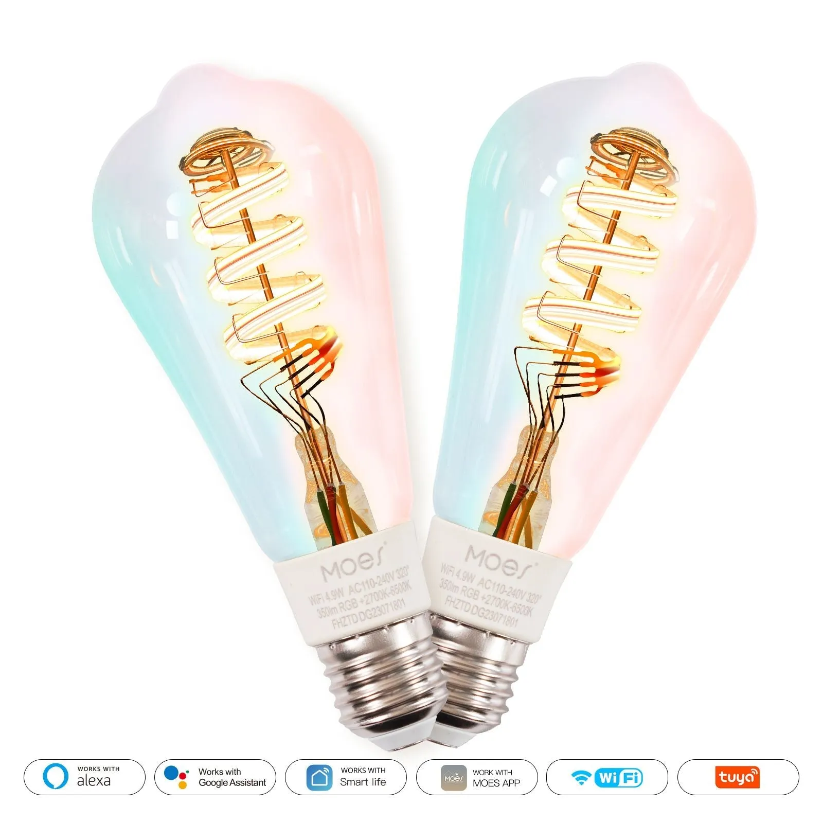 WiFi E27 Smart Edison LED Light Bulbs 16 Million RGB Color Changing 2700K-6500K Dimmable