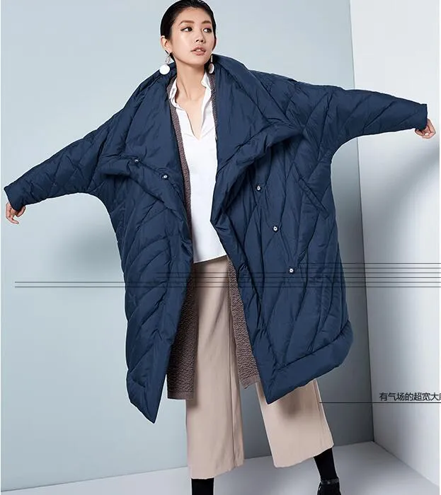 Winter Cloak Loose Duck Down Jackets Cape Long Warm Women Long Down Cloak