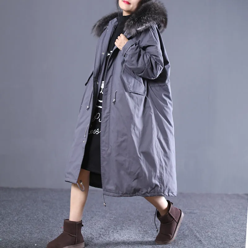 Women Winter Loose large size Large fur collar down jacket 55333