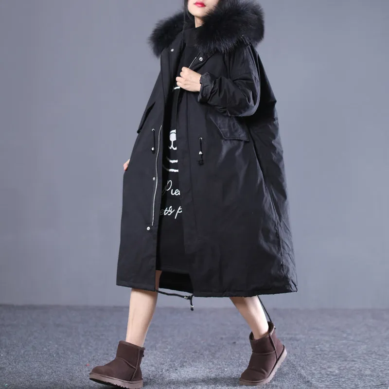 Women Winter Loose large size Large fur collar down jacket 55333