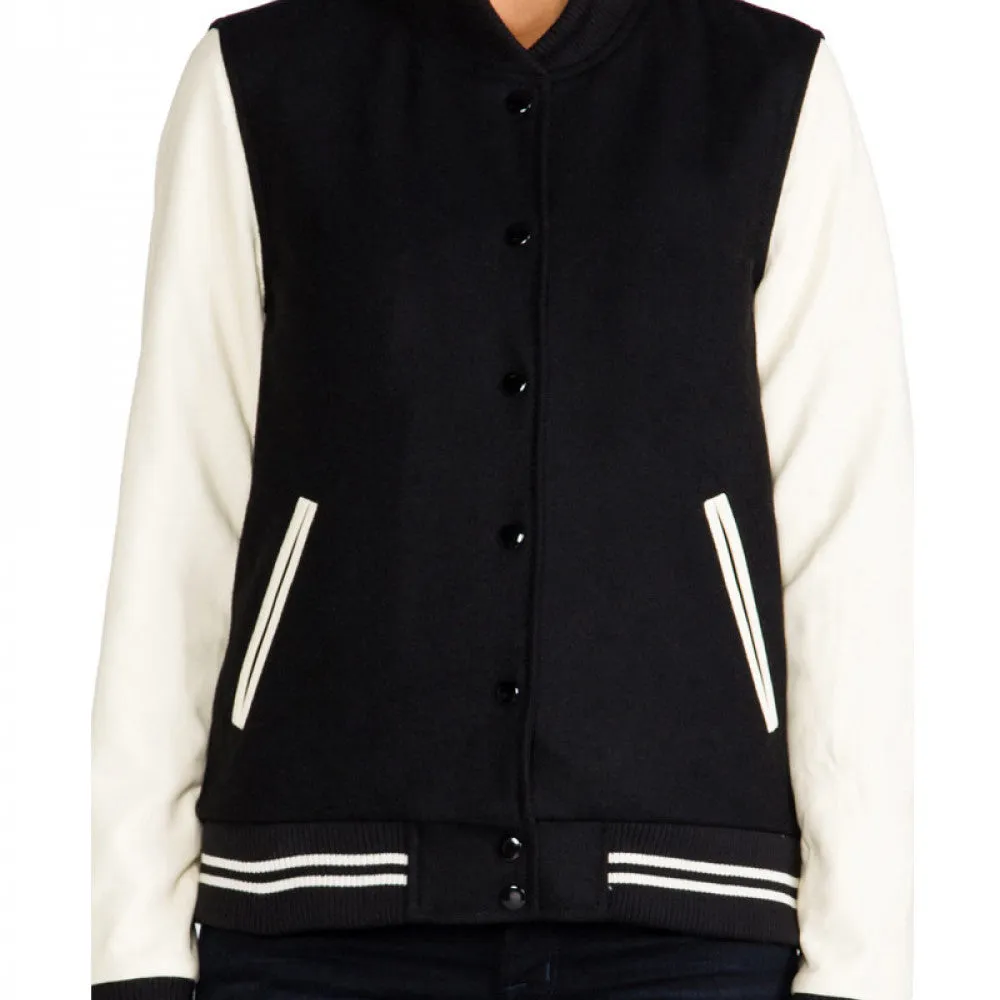 Women's Black And Cream Varsity Jacket