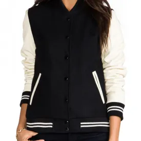 Women's Black And Cream Varsity Jacket