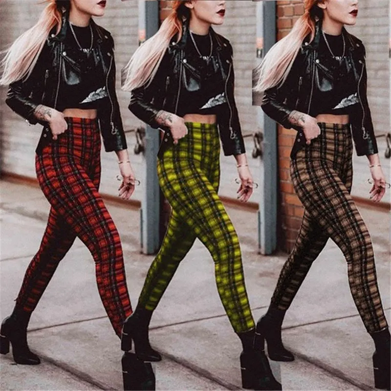 Women's Plaid High Waist Casual Stretch Feet Legging