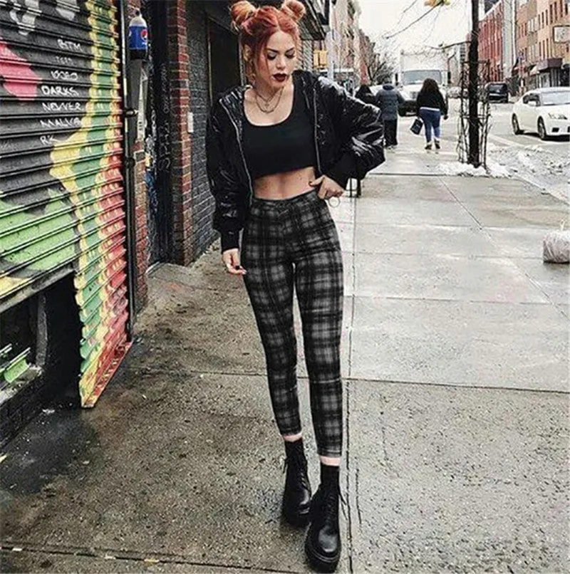 Women's Plaid High Waist Casual Stretch Feet Legging