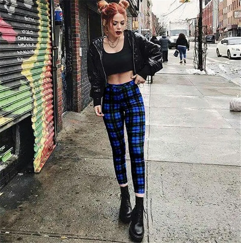 Women's Plaid High Waist Casual Stretch Feet Legging