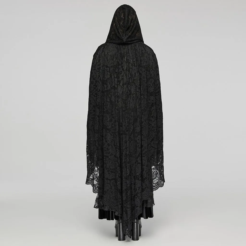 Women's Plus Size Gothic Irregular Split Lace Cape with Hood