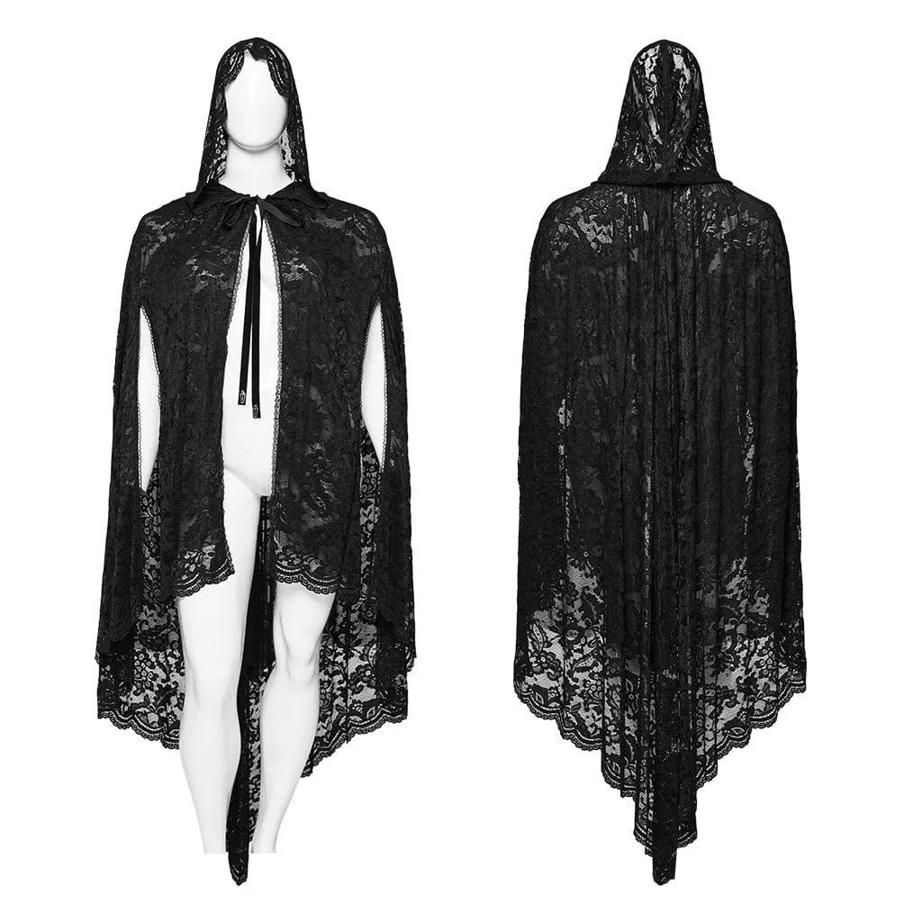 Women's Plus Size Gothic Irregular Split Lace Cape with Hood