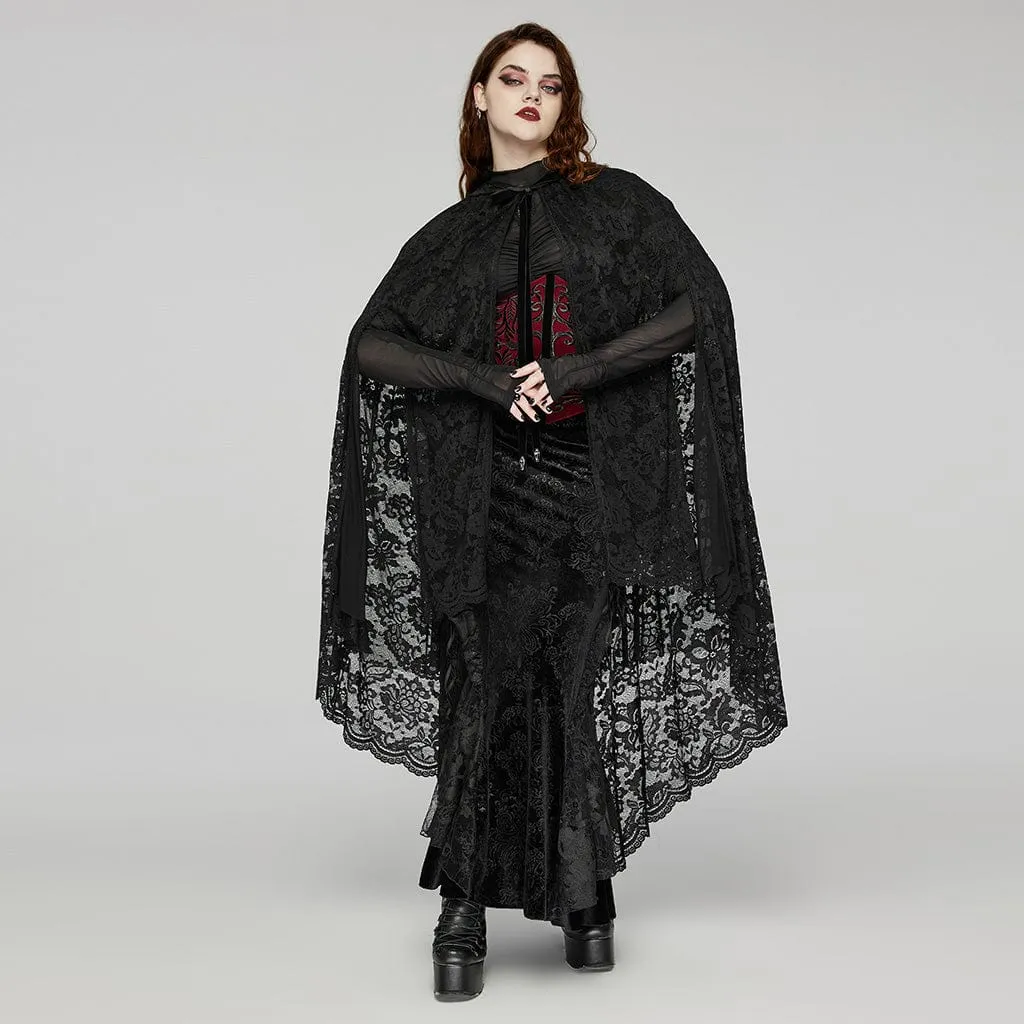 Women's Plus Size Gothic Irregular Split Lace Cape with Hood