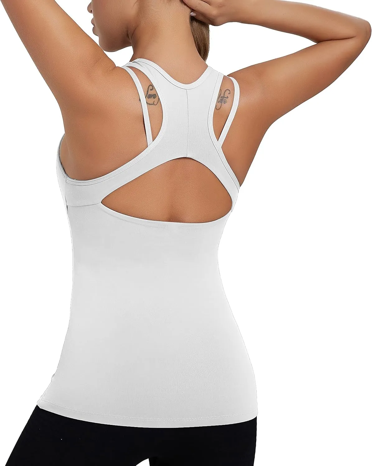 Workout Tank Tops with Built in Bras for Women,Compression Shirt Strappy Back Athletic Yoga Tops