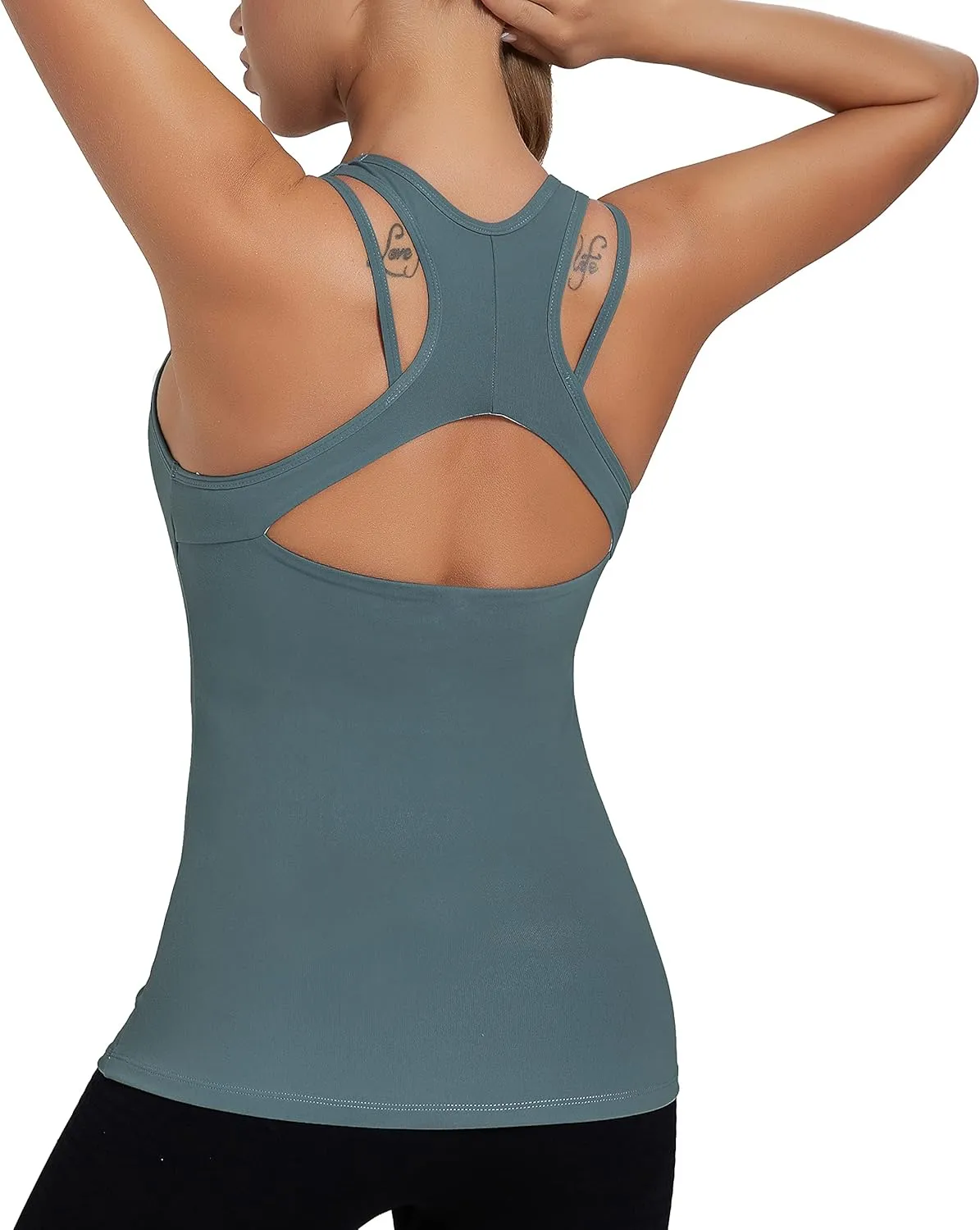 Workout Tank Tops with Built in Bras for Women,Compression Shirt Strappy Back Athletic Yoga Tops