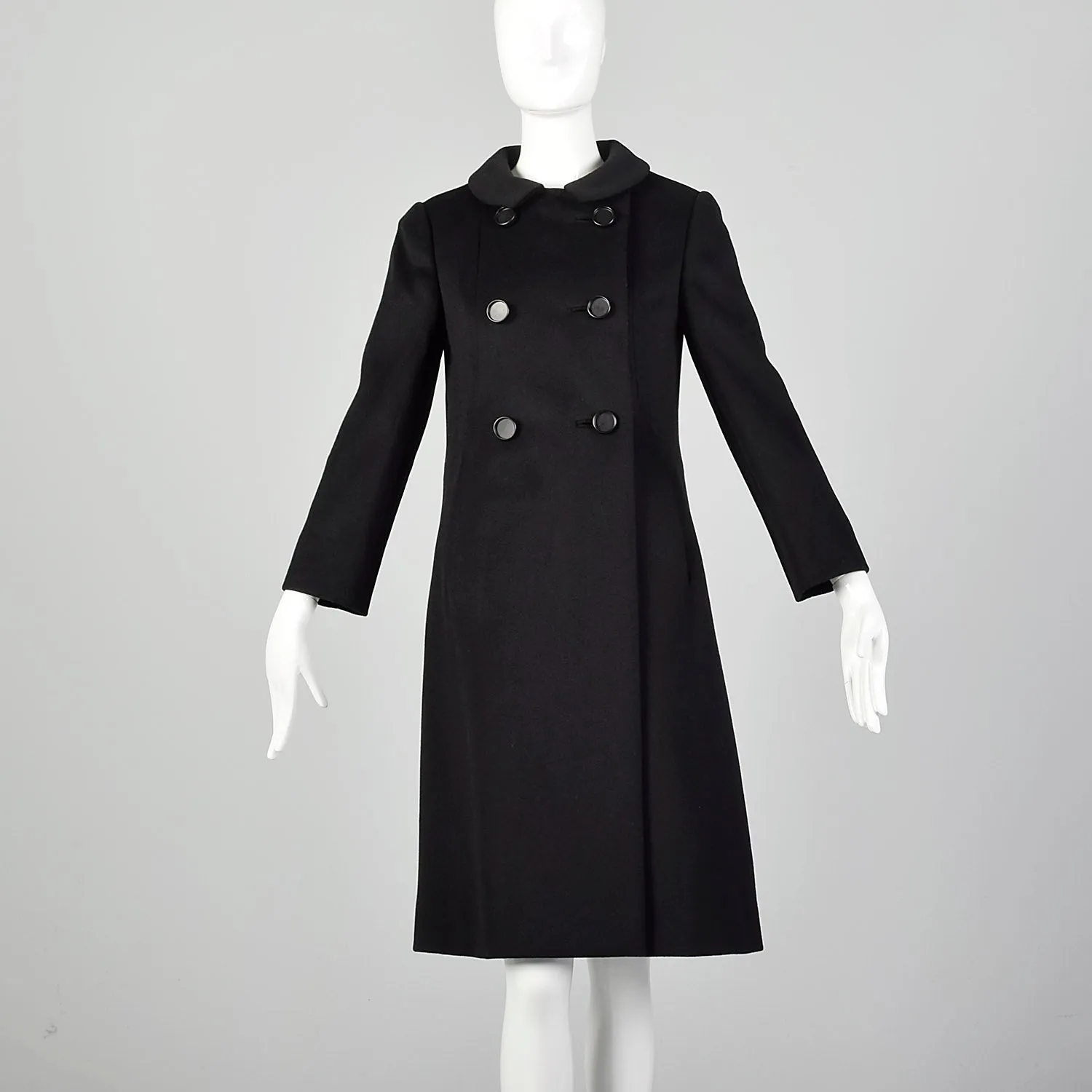 XS 1960s Black Peat Coat with Peter Pan Collar