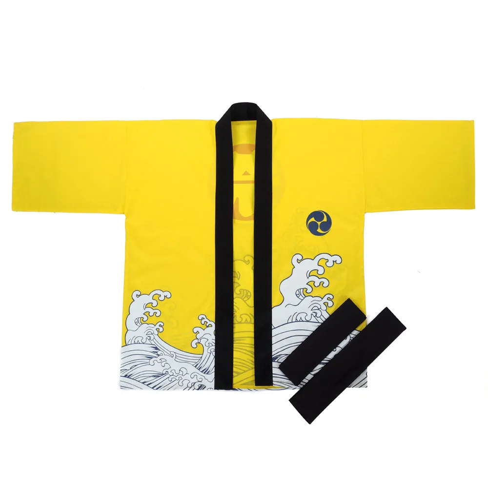 Yellow Japanese Happi Kimono Jacket Kin Waves