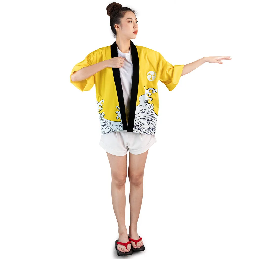 Yellow Japanese Happi Kimono Jacket Kin Waves